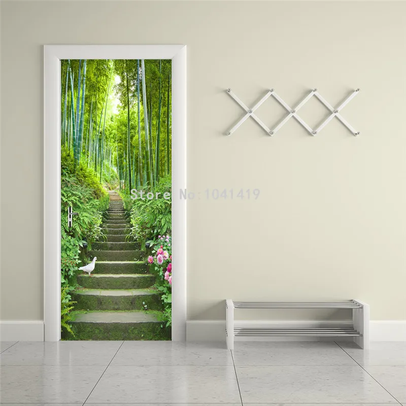 bambu, foto, mural de porta, sala de