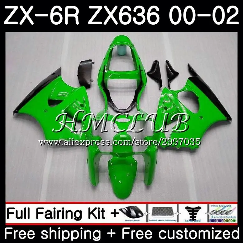 Корпус для KAWASAKI NINJA ZX 6 R ZX636 ZX-6R 2000 2001 2002 57HC.13 636 6R 600 CC ZX-636 ZX6R 00 01 02 Светло-зеленый