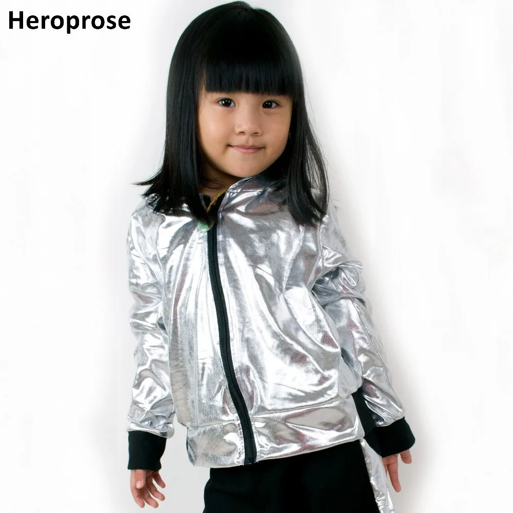 Heroprose Girls Boys Silver Ballroom Jazz Hip Hop Dance Competition Coat Kid Clothing Clothes Dancing Stage Performance Jacket