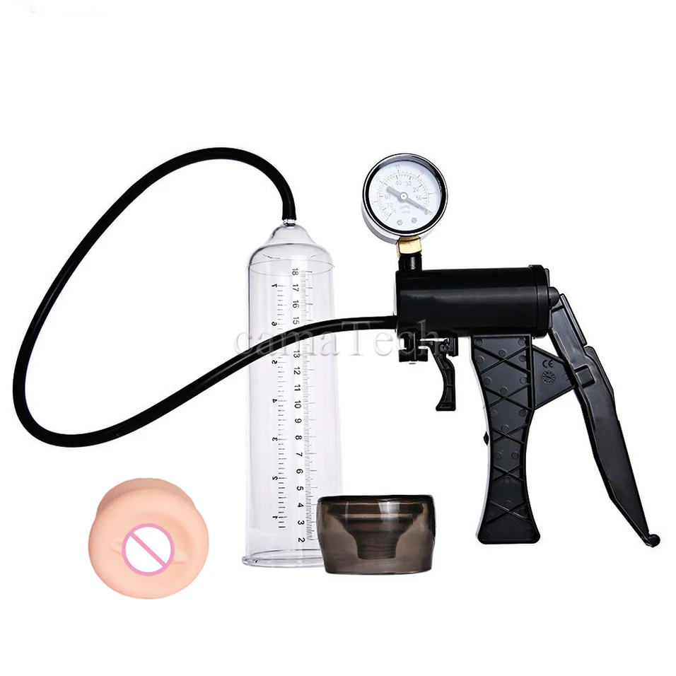 camaTech Male Pistol Penis Pump Enlarger Enlargement With Master Pressure Gauge Dildo Erection Enhancer Vacuum Sleeve Sex Toys 10
