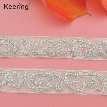 

Keering Wholesale Handmade Clear Crystal Rhinestone Beaded Applique Patch WRA-508