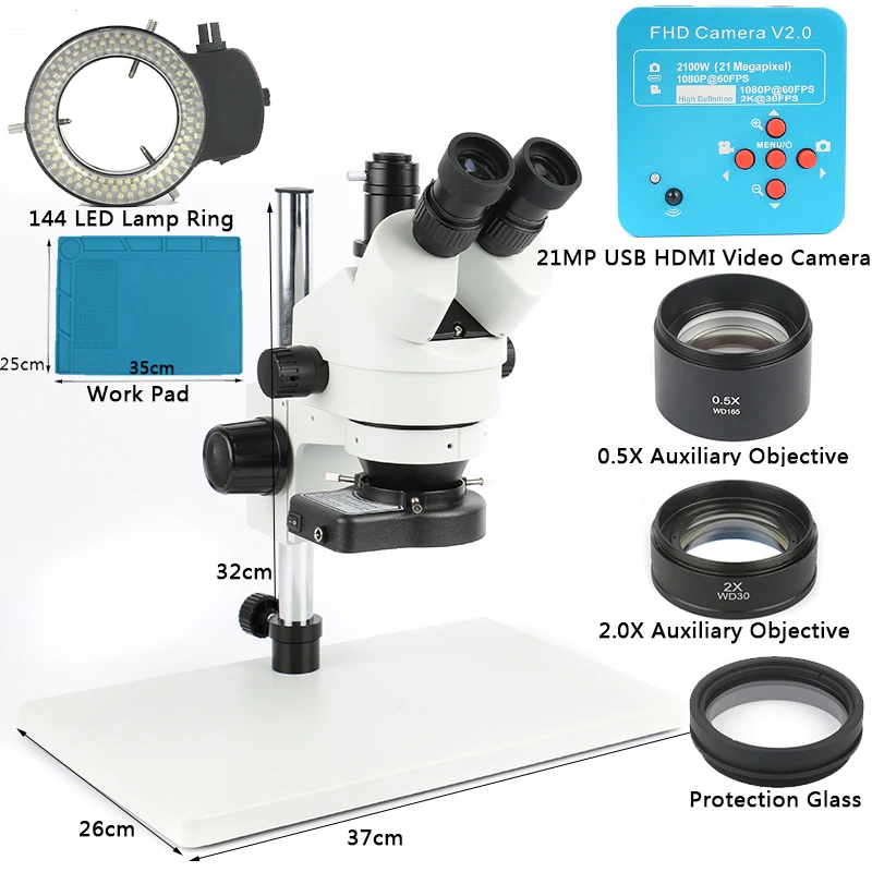 

21MP 2K HDMI USB C Mount Video Camera 3.5X-90X simul-focal Continue Trinocular Microscope