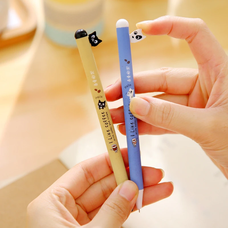

2 Pcs Novelty Black Cat And White Dog Press Gel Pen Ink Marker Pen School Office Supply Escolar Papelaria