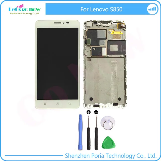 

100% Test LCD Display With Touch Screen Digitizer Assembly With Frame For Lenovo S850 LCD Screen Replacement Part+Tools