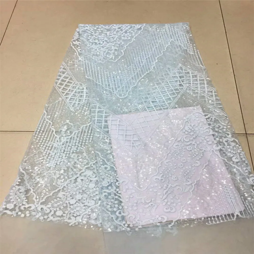 

High Quality glitter Lace Fabric For Wedding Nigerian sequins Lace Fabric HJ501-1