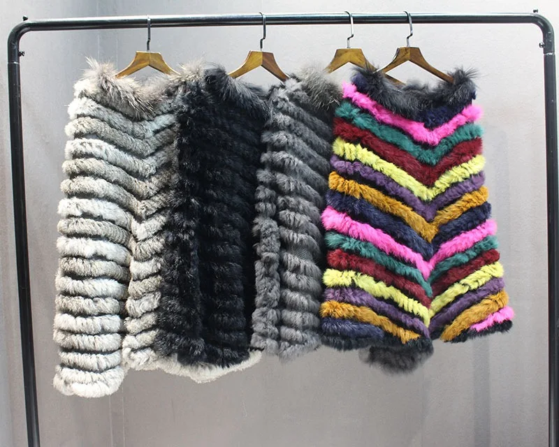 female natural knitted rabbit fur poncho with collar  (2)