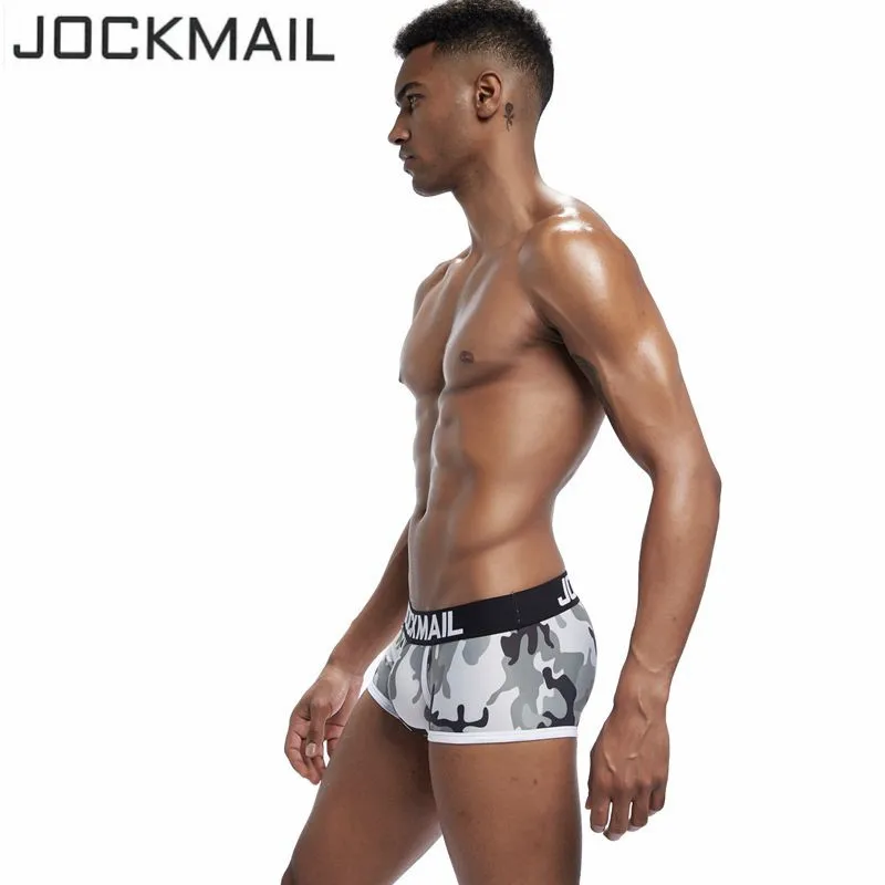 Бренд jockmail Боксер мужские сексуальные камуфляжные мужские шелковое нижнее белье с принтом Дышащие Боксеры cuecas masculina de marca Боксеры Шорты