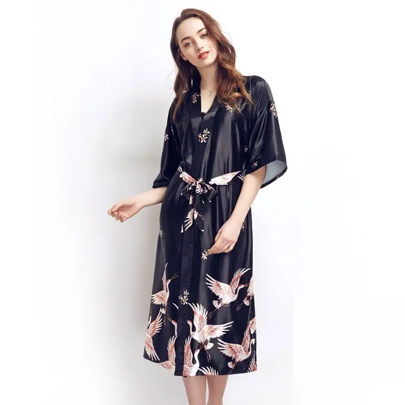 Шелковый пояс ночная рубашка халат сексуальный принт вискоза Женская пижама кимоно свободный размер домашняя пижама модная одежда