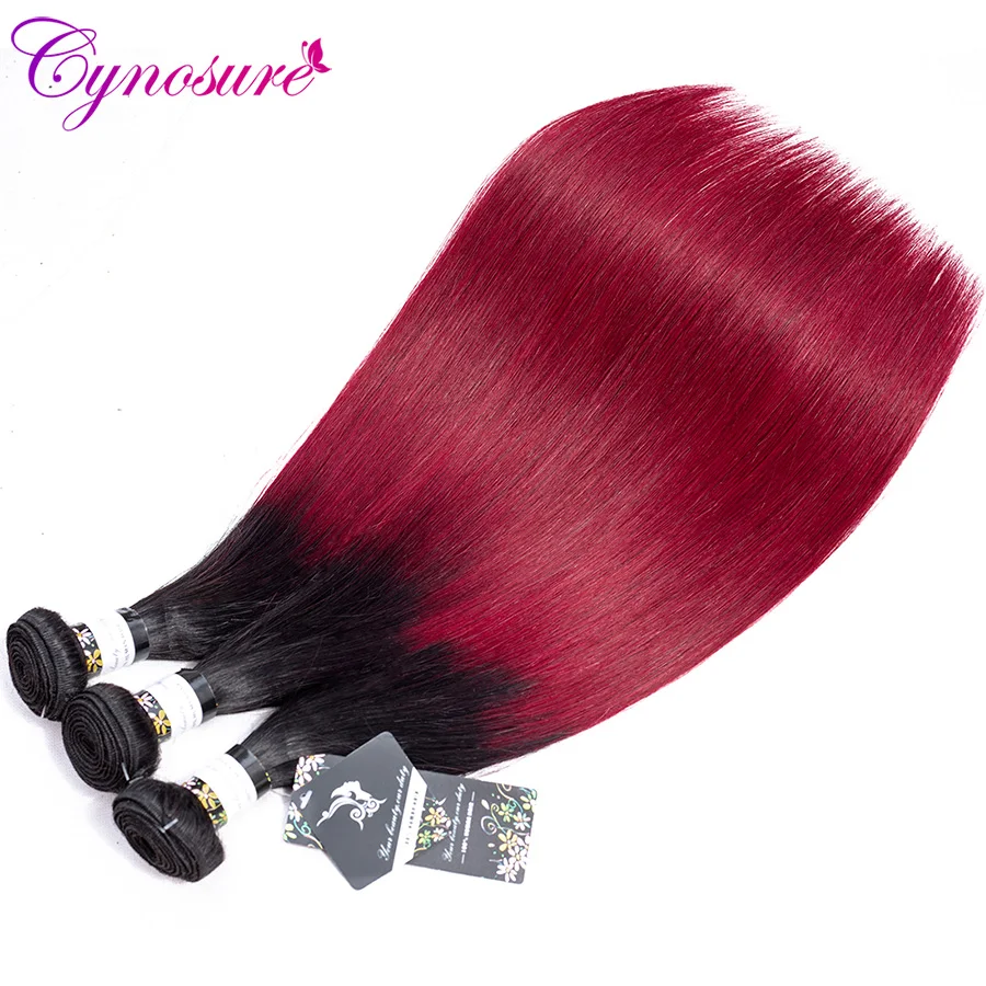 Cynosure 1b/99j Ombre Human Hair Bundles with Closure Non Remy Brazilian Straight Hair Weave 3 Bundles with Closure
