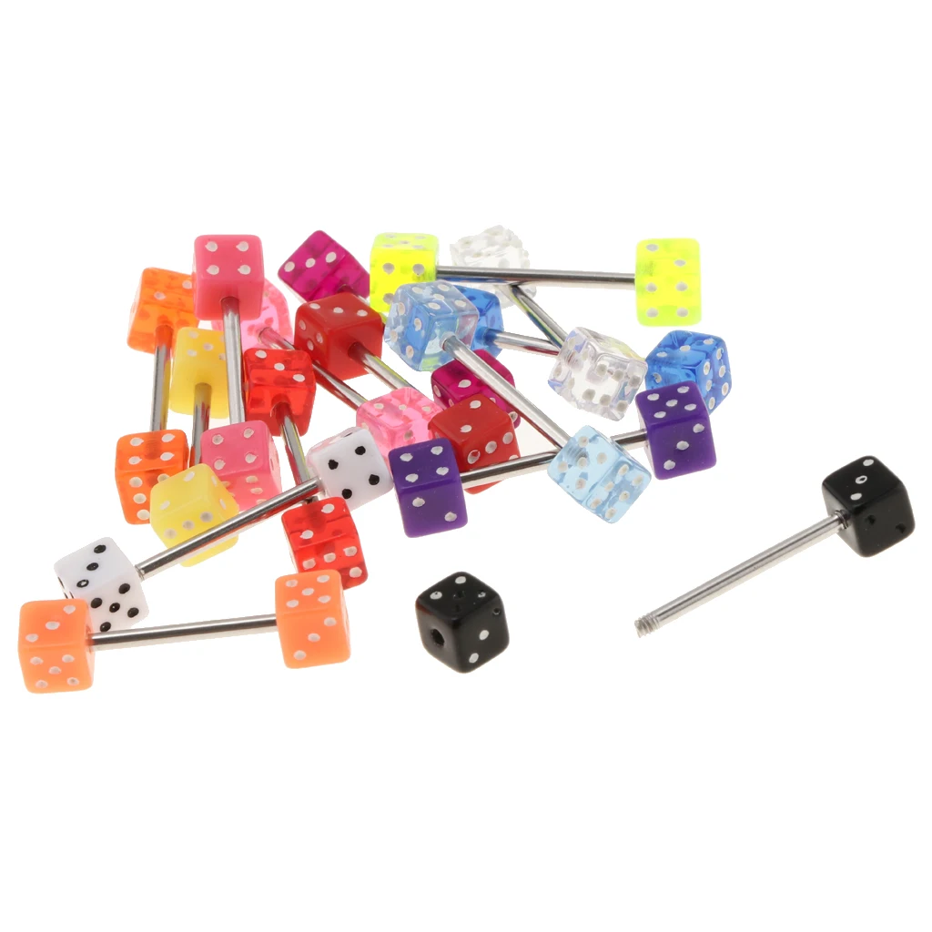 15PCS Colorful Dice Navel Rings Lip Tongue Belly Button Piercing Jewellery