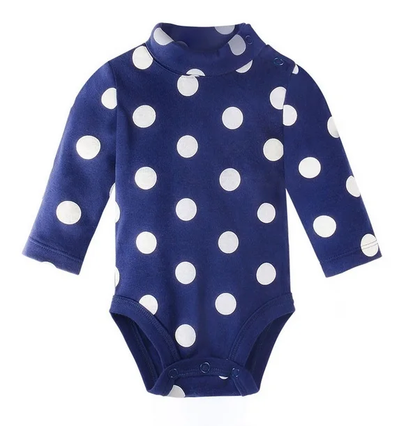 Боди в темно-синий горошек для маленьких девочек, хлопок, комбинезон для новорожденных, детская цельнокроеная одежда Детские пижамы с высоким воротником, рубашки мягкие Топы - Цвет: A4