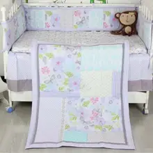 Топ, новинка, хлопковый комплект постельного белья с цветами для маленьких девочек, детское одеяло, детская кроватка, Комплект постельного белья, одеяло, бампер, простыня с рюшами, 4 шт