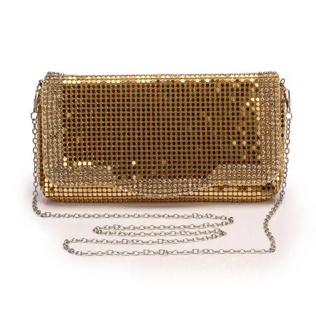 

Casual Crystal Evening Clutch Party Pouch Solid Cover Women Handbag Metal Chain Crossbody Messenger Shoulder Bag Magnetic Buckle