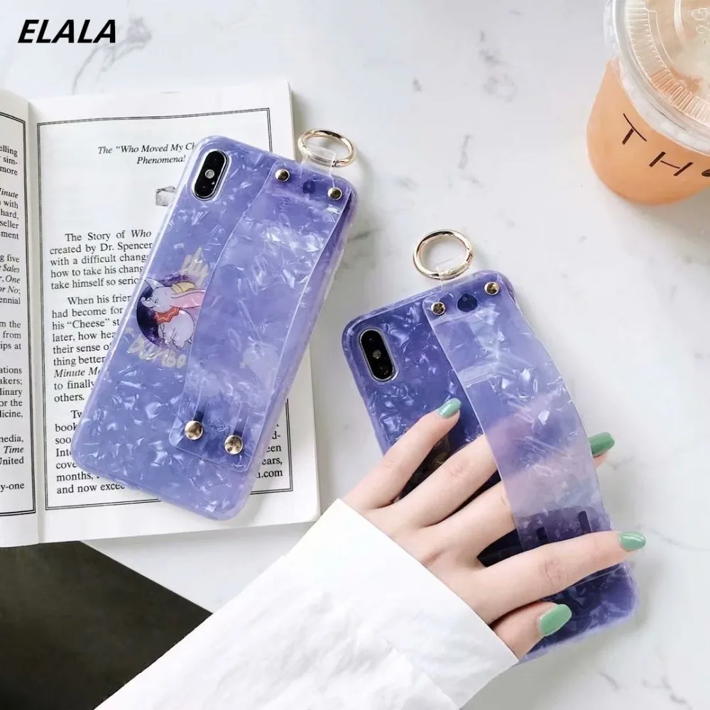 

Shell pattern Cartoon Marble Case For iPhone X XR Xs Max 6s 7 8 Plus Dumbo Glossy Soft Cases For iPhone XR X 7 Wrist Band Cover