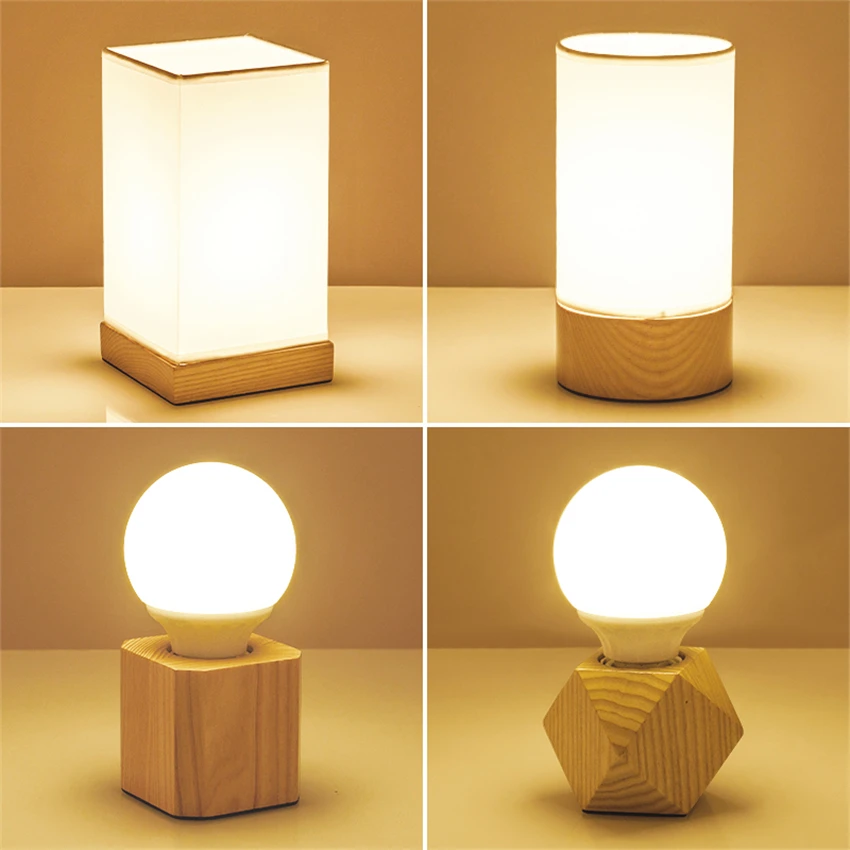 Modern LOFT Desk Lamp LED Wood Table Lamp Wood Desk Light LED Night Lamp Beside Living Room Bedroom Table Lamp Lighting Fixtures