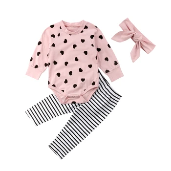 

Newborn Baby Girl Outfits Pink Heart Clothes Set Toddler Kids Girls 3Pcs Bodysuit Romper Long Pants Leggings Cotton Clothes Set
