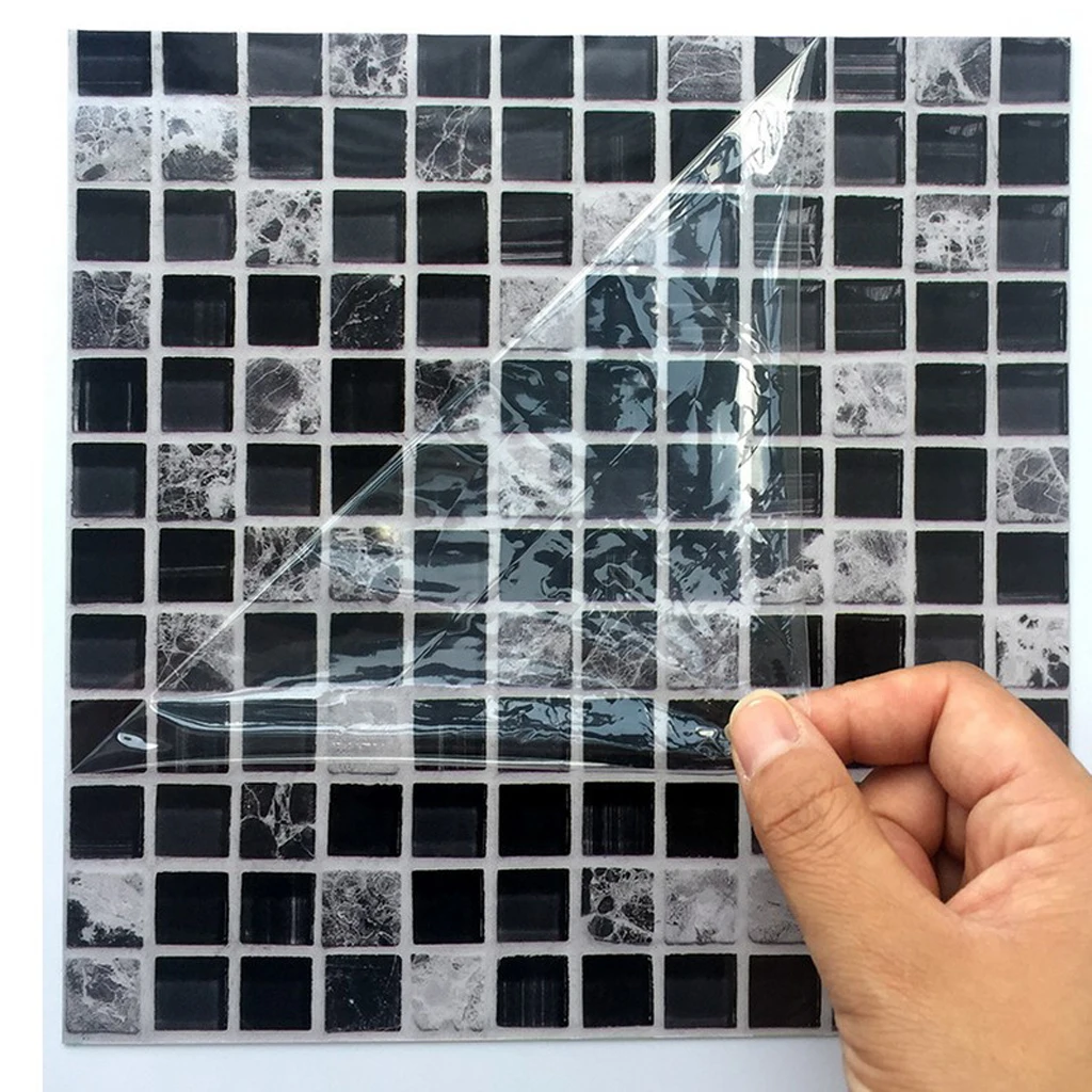 Black and White Mosaic Tile Stickers Self Adhesive Wall Sticker for Kitchen Bathroom Floor Wall Decoration