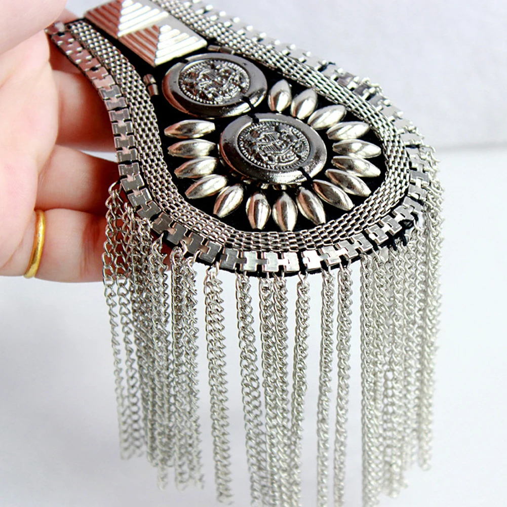 

Craft Multicolors Rhinestone Fashion Handmade Coat Epaulettes Chain Fringed Versatile Suit Rivet Clothing Patch Tassel Sewing