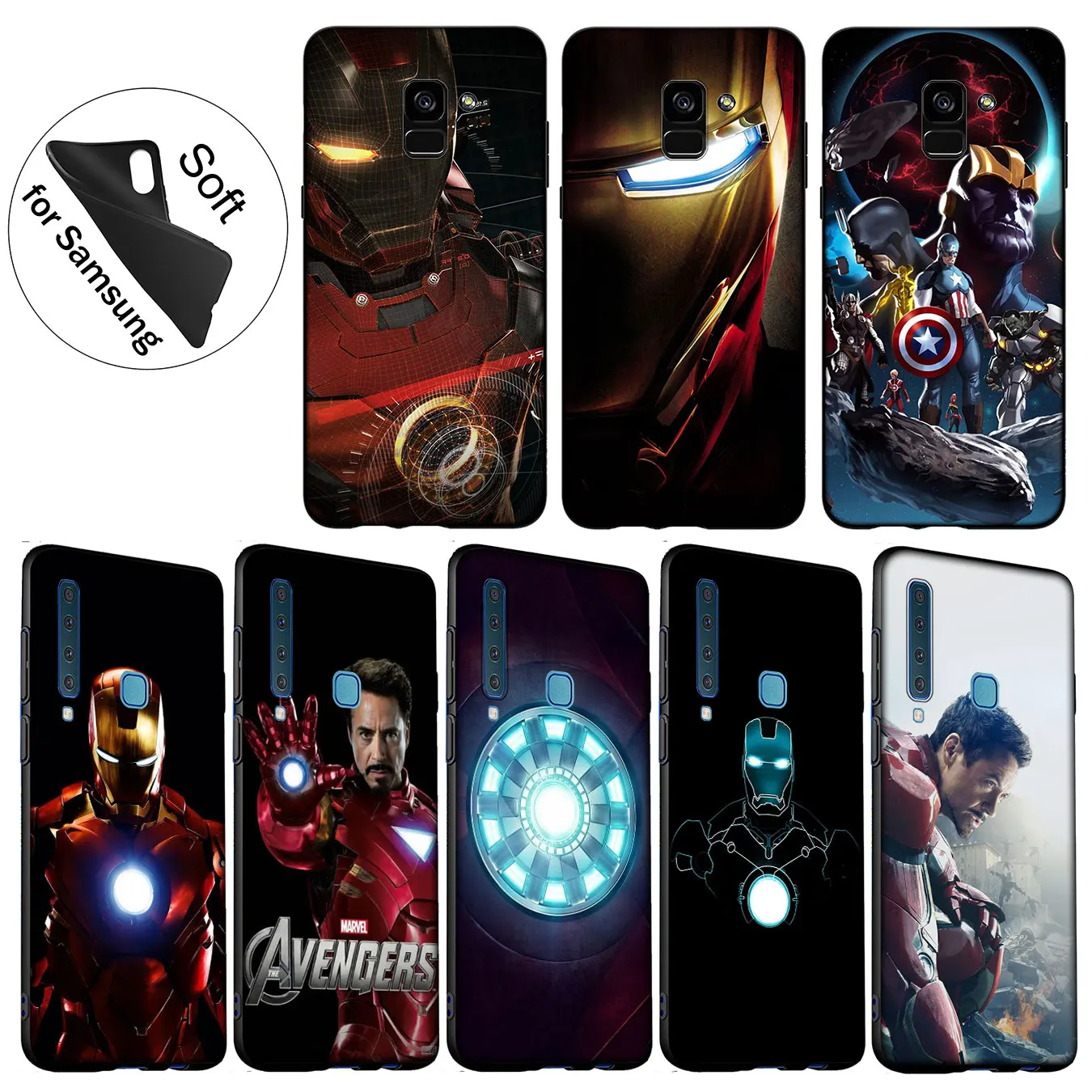 

IYICAO Marvel Iron man Soft Silicone Cover Case for Samsung Galaxy A6 Plus A9 A8 A7 2018 A3 A5 2016 2017 Black Cases Note 9 8