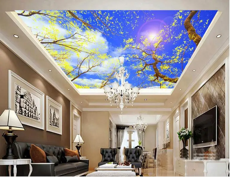 

3d wall murals custom 3d ceiling murals wallpaper Trees and white clouds for bedroom walls ceiling wallpaper