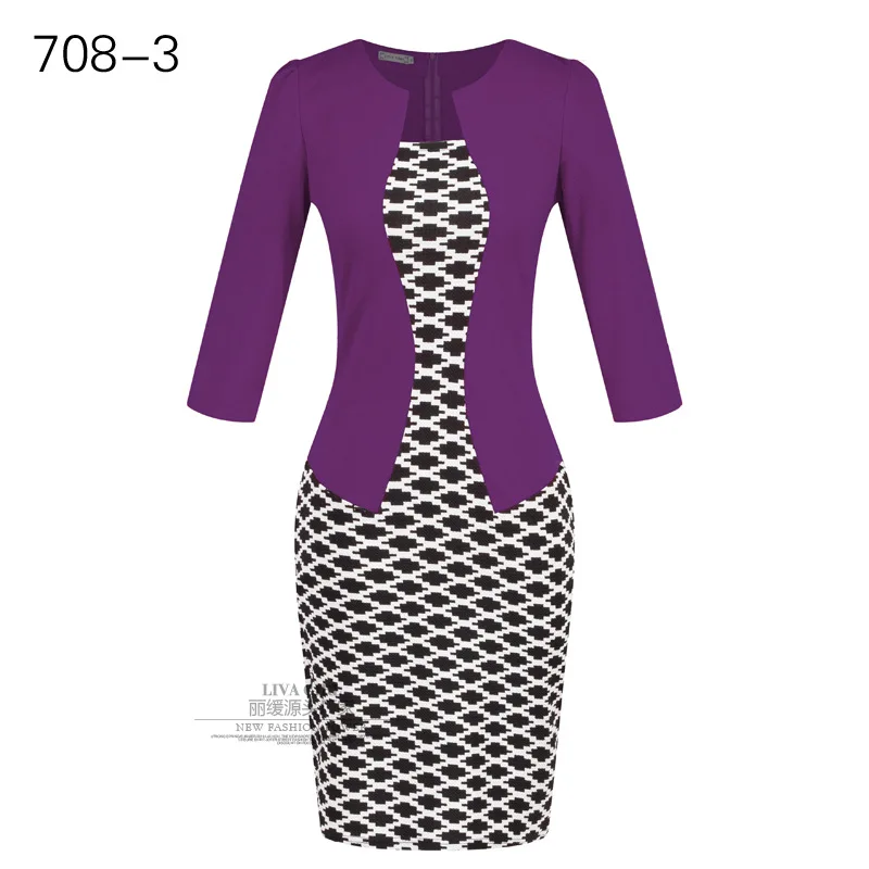 Женское цельнокроеное платье из искусственного материала элегантное деловое офисное платье бодиконмода женское осеннее облегающее платье карандаш размера плюс 3XL - Цвет: 708-3