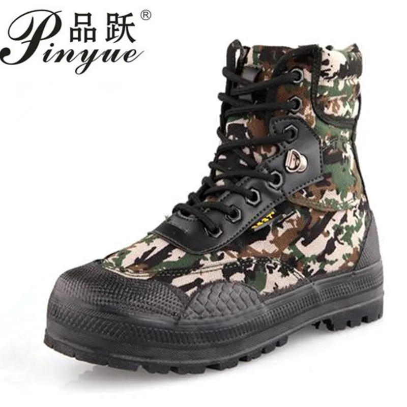  New Men Fashion Army Desert Boots Men Military Tactical Lace Up Canvas Camouflage Rubber Boots Size