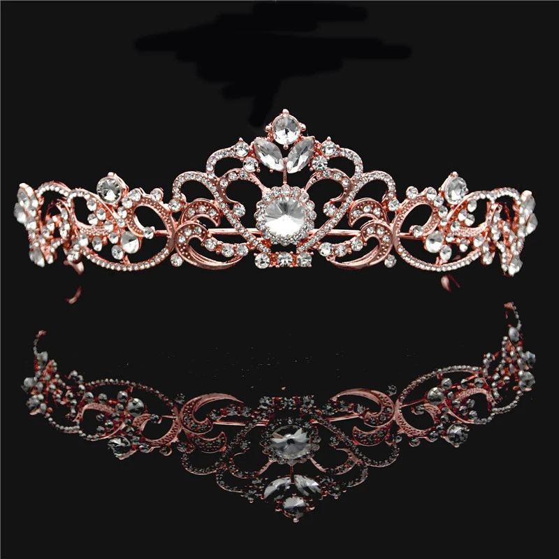 

Rosed Gold Tiaras and Crowns Bride Wedding hair accessories Princess diadem Rhinestone Pageant Wedding Hair Jewelry