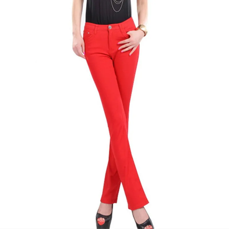 Spring autumn 2017 new women s casual fashion candy color jeans Women solid color loose little