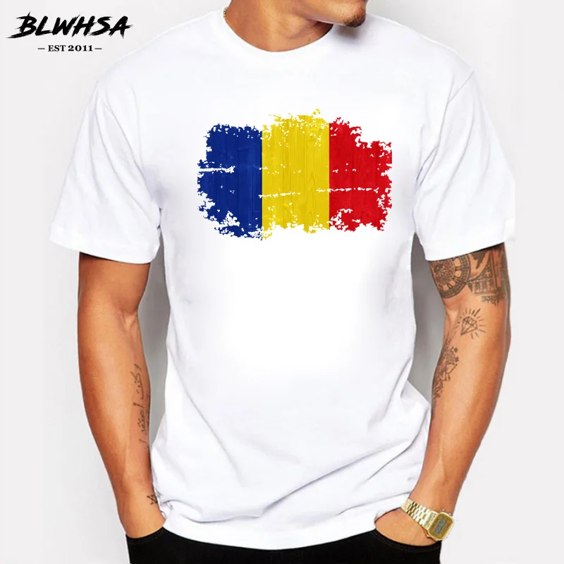 BLWHSA Men's Short Sleeve Custom Summer Cotton Big Size Romania Fans T Shirts Nostalgic Style Flag T-shirt For Men | Мужская одежда