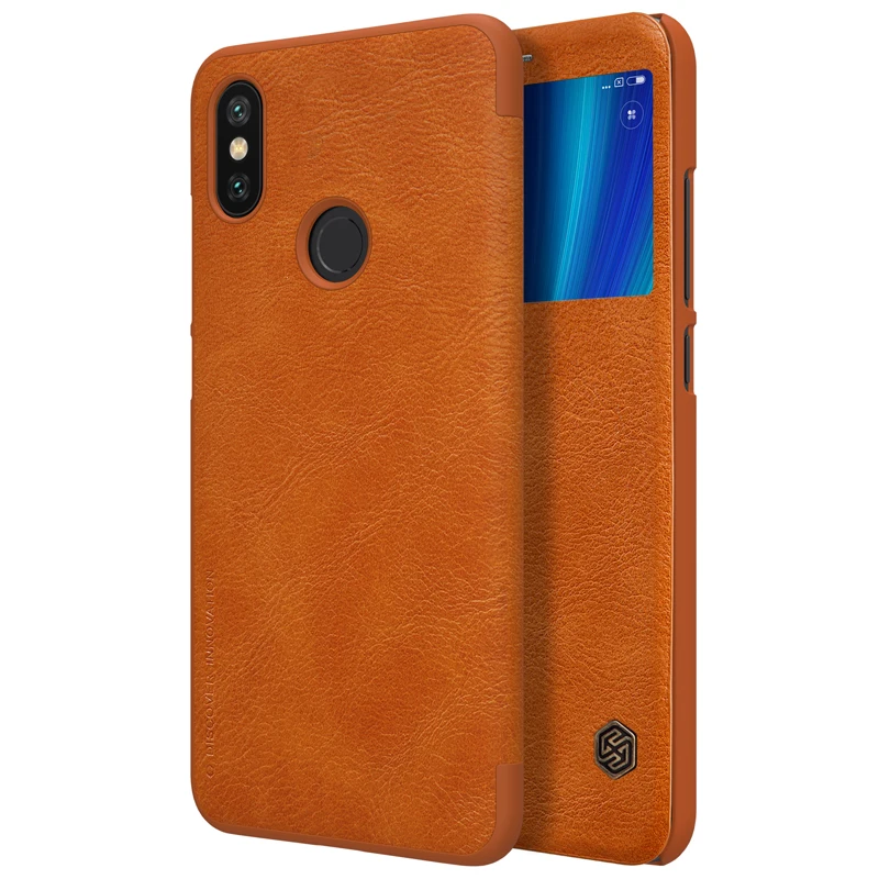 

Genuine Leather Smart Case for Xiaomi Redmi Note 5 Pro Mi 6X A2 Case Window View Flip Cover Card Slot Magnet Nillkin QIN Fundas