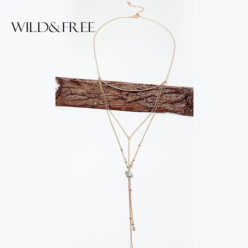 

2016 New Arrival Women Multi layer Gold Chain Necklace Natural Stone Pendant Collar Necklace Fashion Designs for Women Jewelry