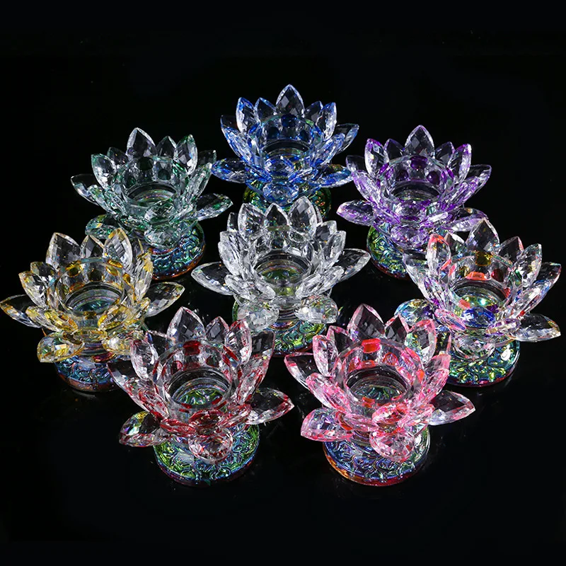 

Home Decor Candlestick Colorful Lotus Candlesticks Portable Candle Holders Classic Crystal Glass Candle Holder Wedding Bar Party