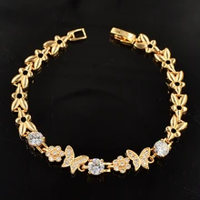 Модный женский золотой цвет прозрачный кубический цирконий CZ камни милая бабочка браслет ювелирные изделия