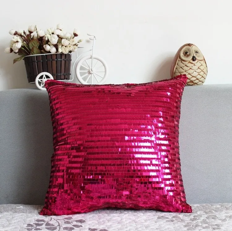 1PC Hot Pink Bling Shiny Glittering Scaly Sequin Pillow Case Sofa Cushion Cover