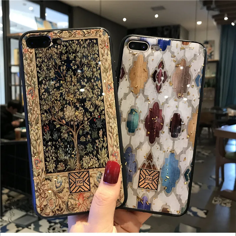

Luxury Brand Art Case For iPhone 7 8 6 6S Plus Glitter Gold Foil Retro Phone Case For iPhone X XS MAX XR Silicon Back Cover Capa