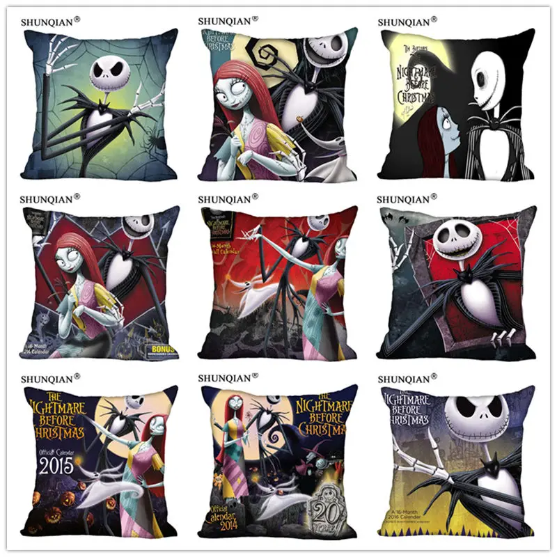 

Customized Pillow Cover The Nightmare Before Christmas Decorative Pillowcase Square Zipper Pillow Cover 20X20cm 35X35cm 40x40cm