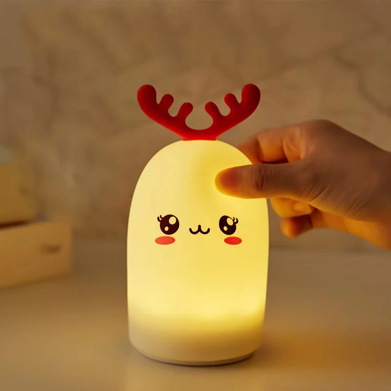 

Valentine's Day Gift Cute Deer 7 Colors LED Night Light Adorable Pat Silicone Atmosphere Lamp USB Recharge Touch Lights Lamp