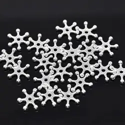 100 шт. посеребренные Рождество Снежинка металлическая распорка Бусины ювелирных изделий Выводы 12x2 мм