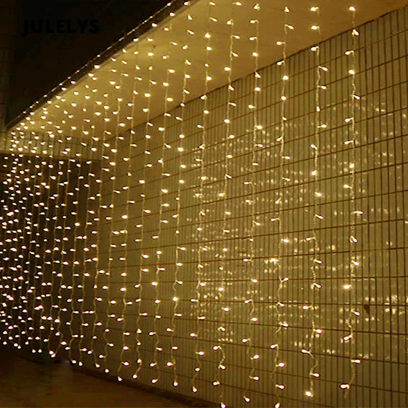 

JULELYS 6M x 5M 960 Bulbs LED Curtain Window String Lights Decoration For Holiday Party Wedding Lights Christmas Garland Outdoor