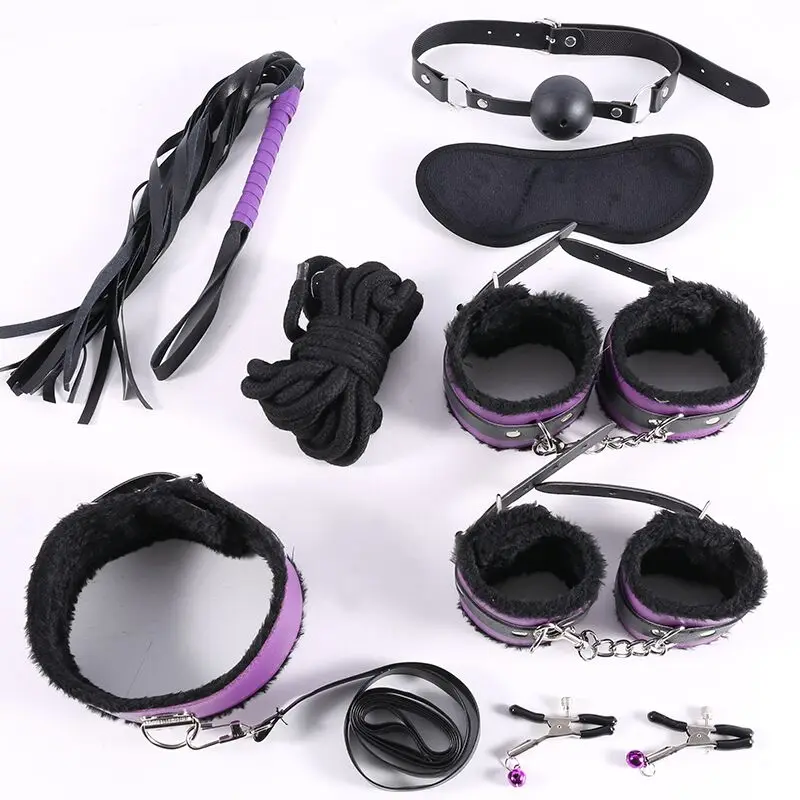 Sex Products Erotic Toys For Adults Leather Nylon BDSM Sex Bondage Set Handcuffs Nipple Clamps Gag Whip Sex Toys For Couples