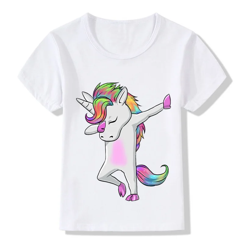 Забавная футболка с рисунком единорога для мальчиков детская летняя футболка с кроликом, котом, пандой, собакой одежда для маленьких девочек HKP2081