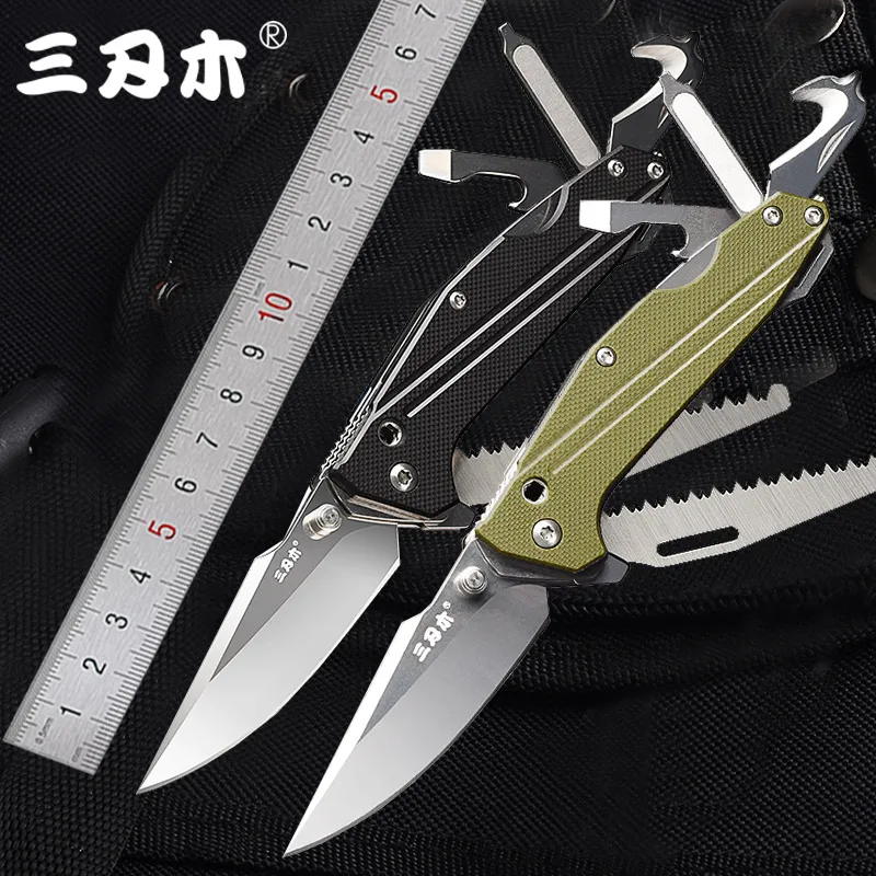Sanrenmu multifunctional folding knives practical tools multi-use wilderness survival durability screwdriver+opener+ropecutter