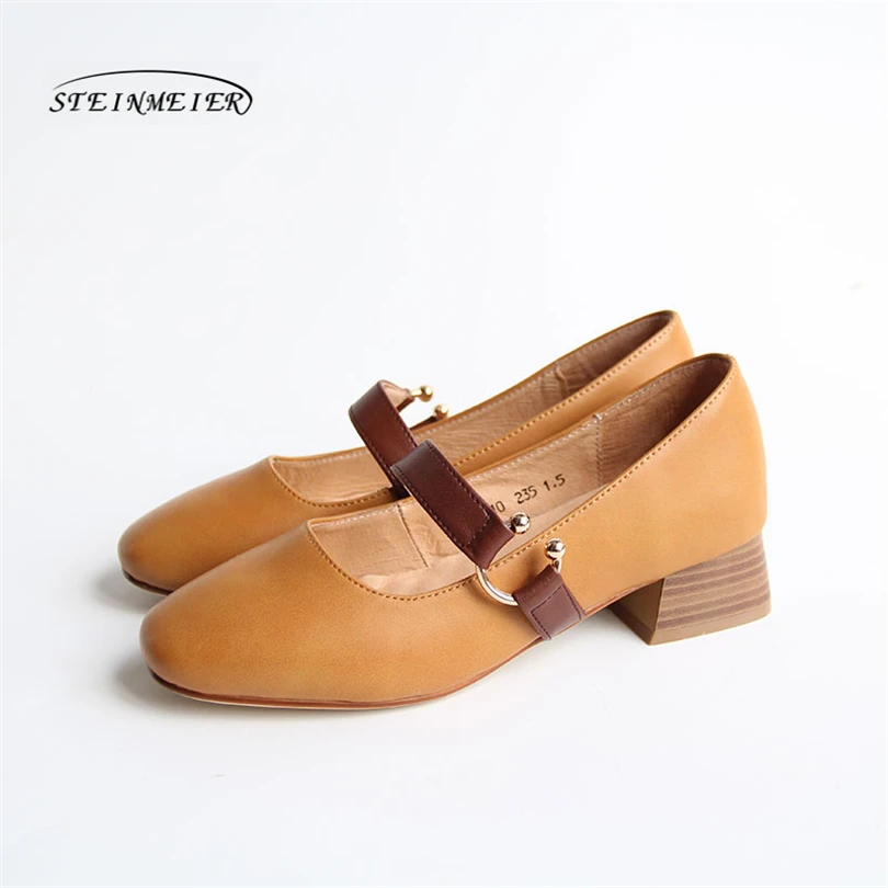 

Women genuine Leather spring summer flat Sandals shoes handmade beige oxford slippers vintage Square Toe British summer shoes
