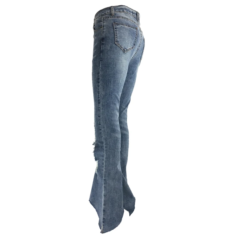 

Women Fashion Jeans High Waist Vintage Long Flare Leg Belted Waist Zipper Fly Retro Stretchy Blue Denim Pants