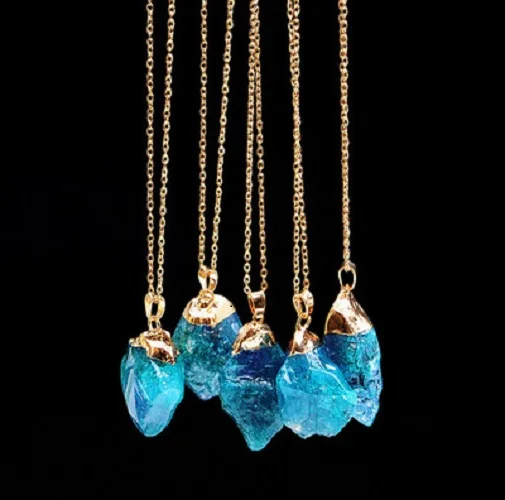 

1Pc Natural Stone Necklaces 9 Colors Irregular Shape Crystal Druzy Pendant Necklace