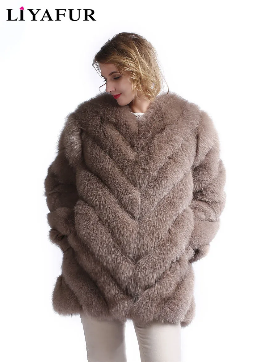 LIYAFUR New Real Genuine Fox Fur Twisted Coat For Women Winter Natural Blue Jacket Outwear Warm Gilet Vest Waistcoat | Женская одежда