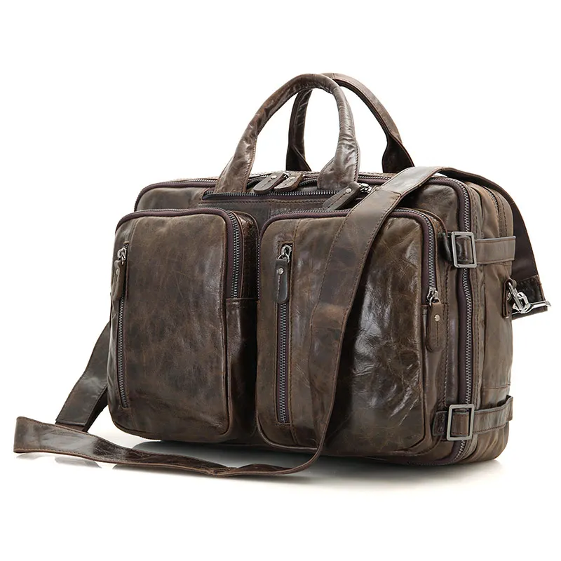 

Augus Genuine Leather Men's Handbag Large Capacity Office Briefcase Shoulder Bag Durable And Presentanble Portfolio Bag 7014C-1
