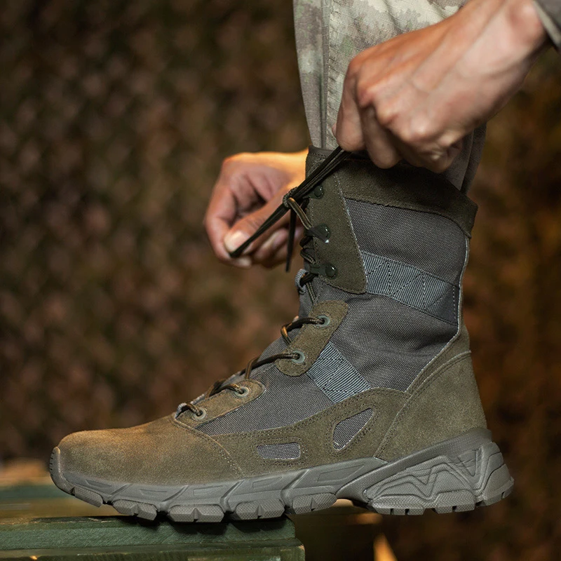 

Autumn Winter Outdoor Male Boots Size 40-45 Trail Shoes Autumn Winter Military Boots Green Sand Color Hiking Shoes For Men