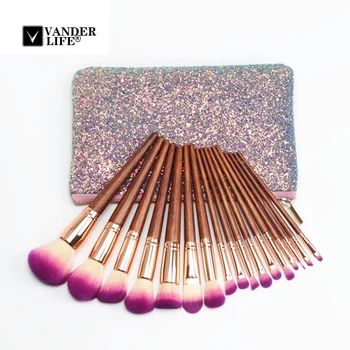 

17Pcs Wood Makeup Brushes Foundation Concealer Eyeshadow Eyeliner Eyebrow Eyelash Lip Blending Make Up Brush Set Kit + Bag