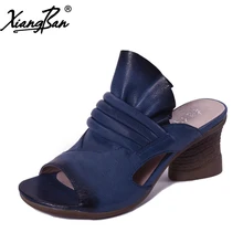 Xiangban female slippers sandals elegant slip on summer womens slides shoes sheepskin high quality
